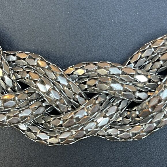 Express Braided Mesh Necklace Twisted Chain Statement Chunky Silver Tone Bling - Picture 2 of 6